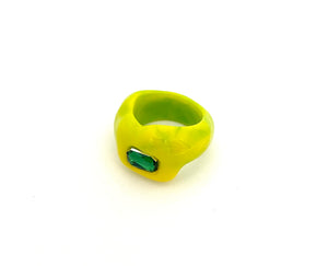 Cutie Lava Ring - Green/Yellow - Green Stone